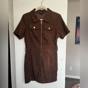 Brown Short Corduroy Romper Dress